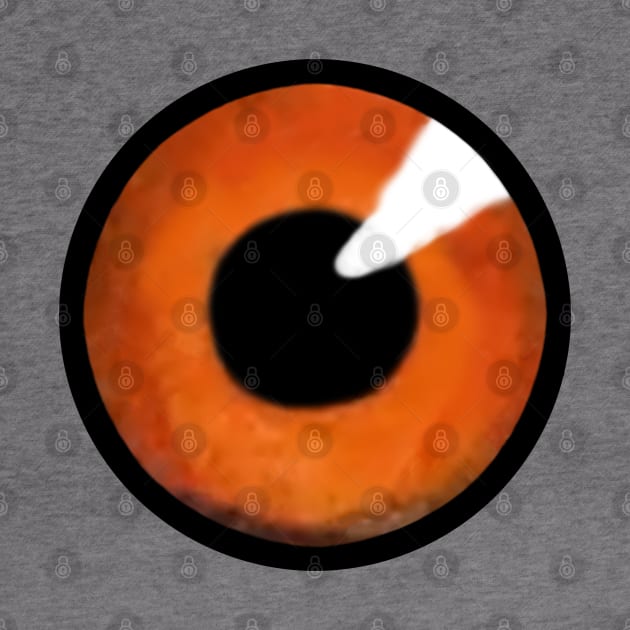 Orange iris of big eye, with black pupil staring. by Luggnagg